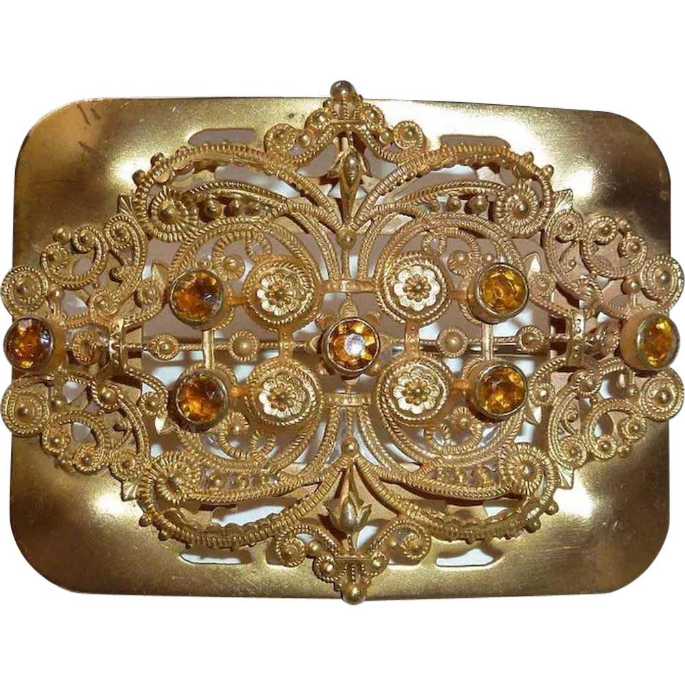 Antique Victorian Gilt Brass Filigree & Embossed … - image 1