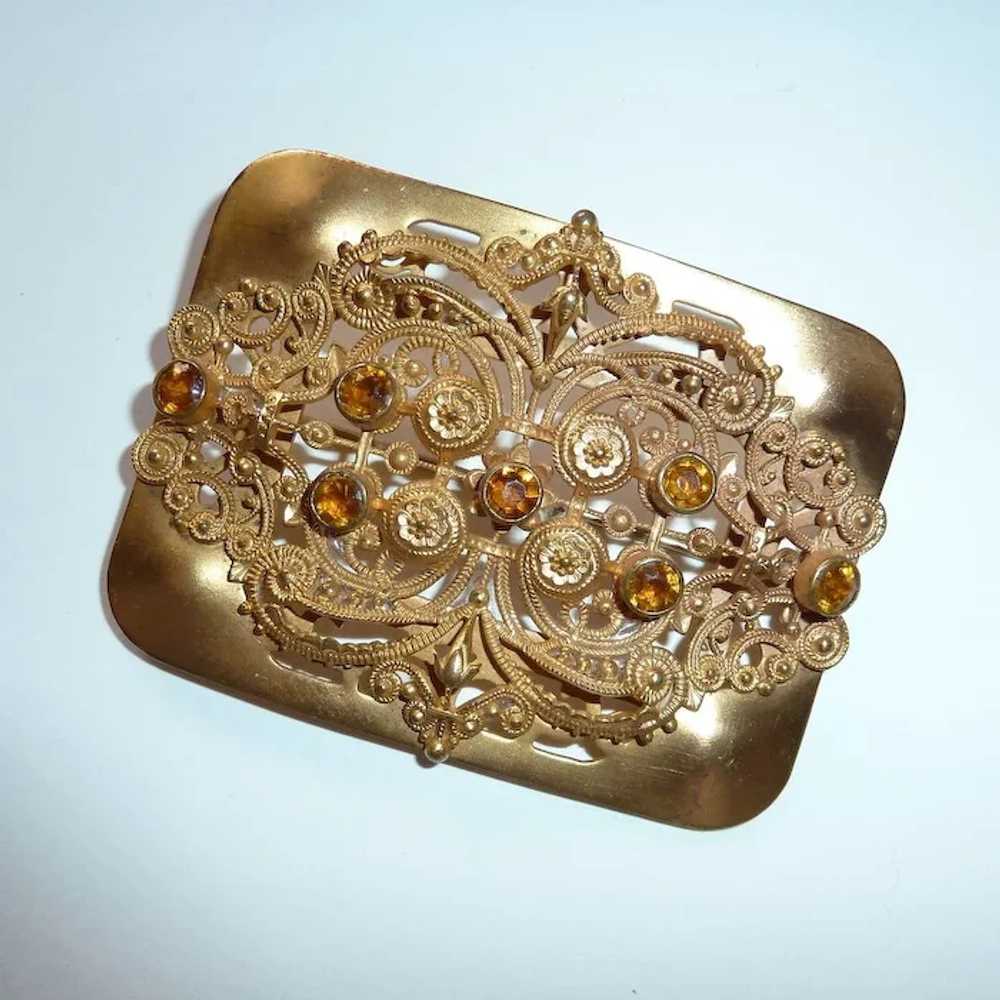 Antique Victorian Gilt Brass Filigree & Embossed … - image 4