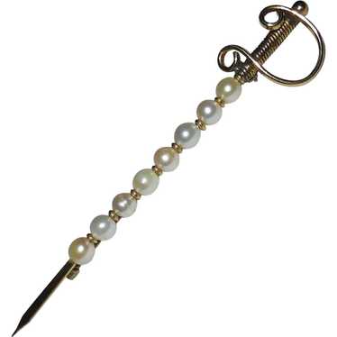 Gold Filled Sword Pin Cultured Pearls