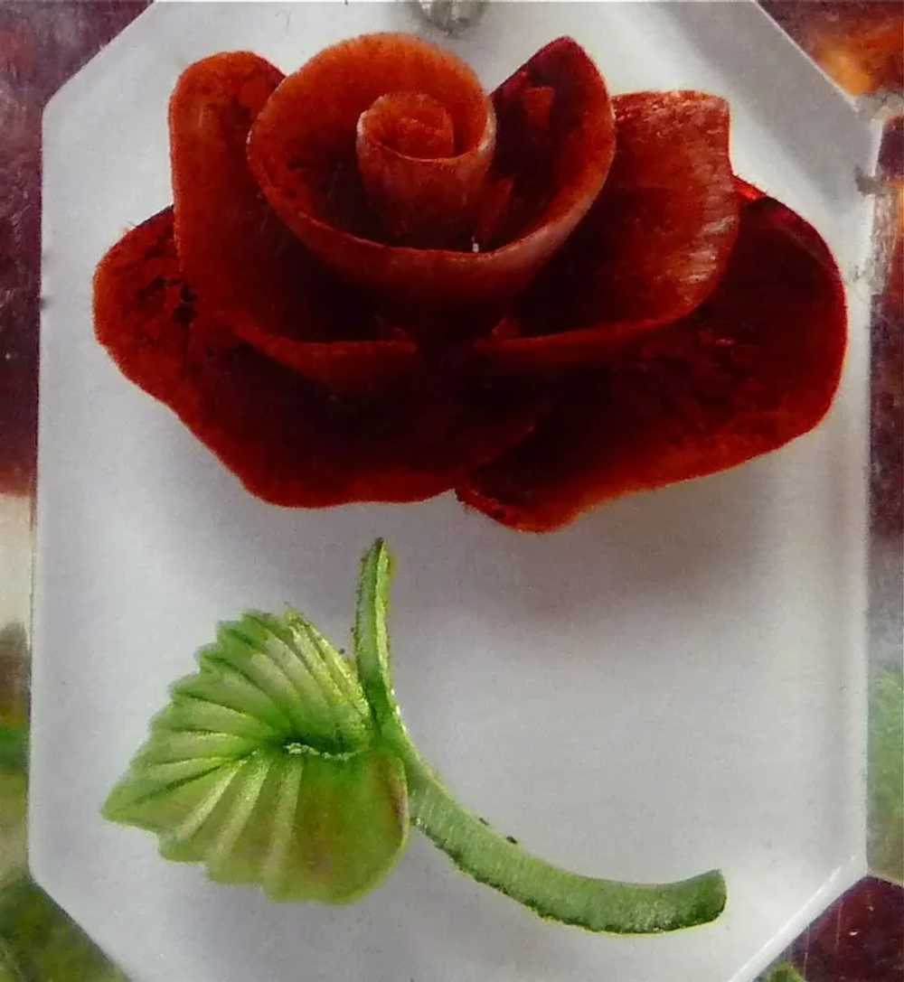 Reverse Carved Lucite Red Rose Pin c1950s - image 2