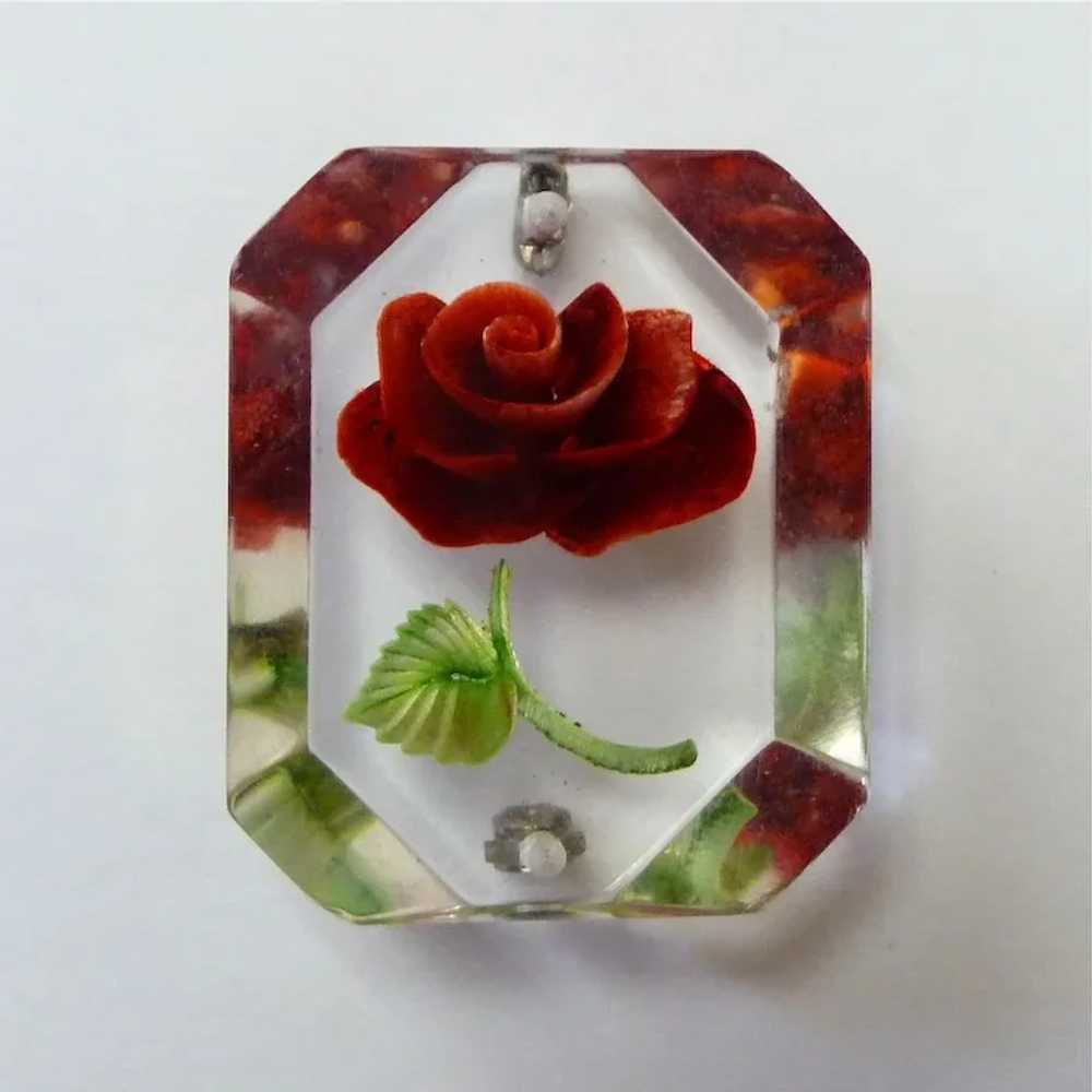Reverse Carved Lucite Red Rose Pin c1950s - image 8