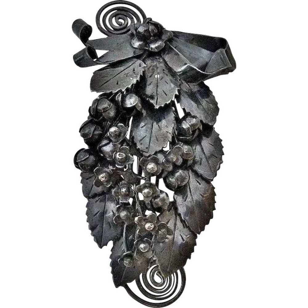 Hobe Sterling Intricate Layered Floral Spray Pin - image 1