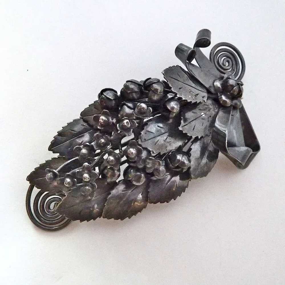 Hobe Sterling Intricate Layered Floral Spray Pin - image 3