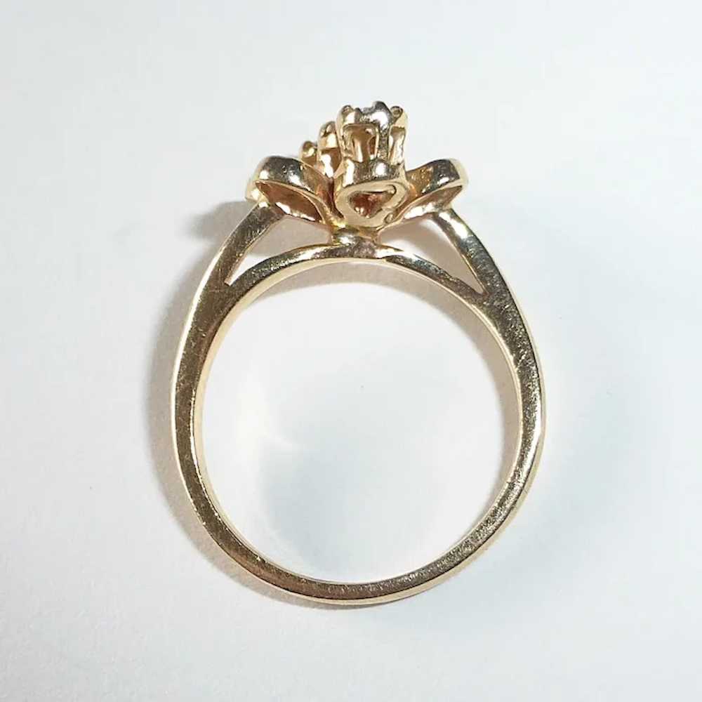 14k Yellow Gold Bow Ring 3 Diamonds - image 6