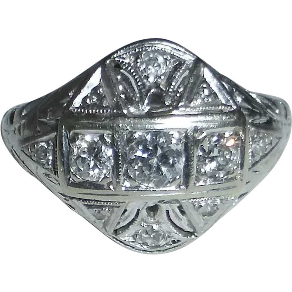 Art Deco 18k White Gold Diamond Ring - image 1