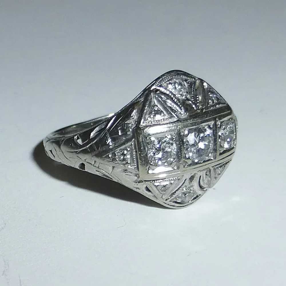 Art Deco 18k White Gold Diamond Ring - image 2