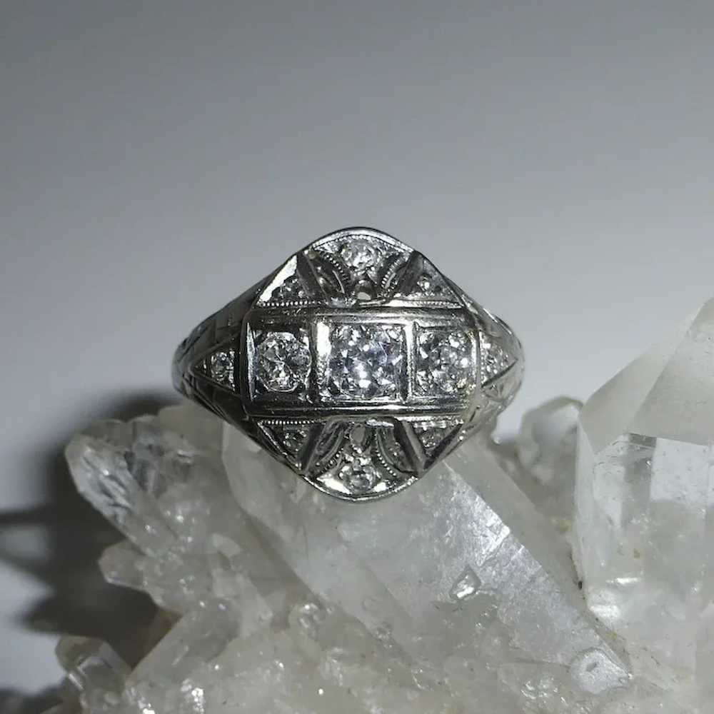 Art Deco 18k White Gold Diamond Ring - image 3