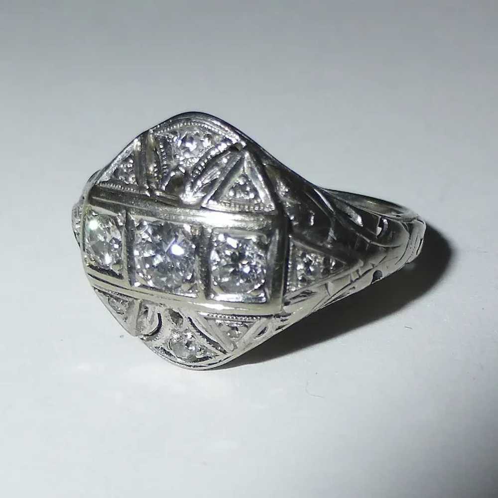 Art Deco 18k White Gold Diamond Ring - image 4