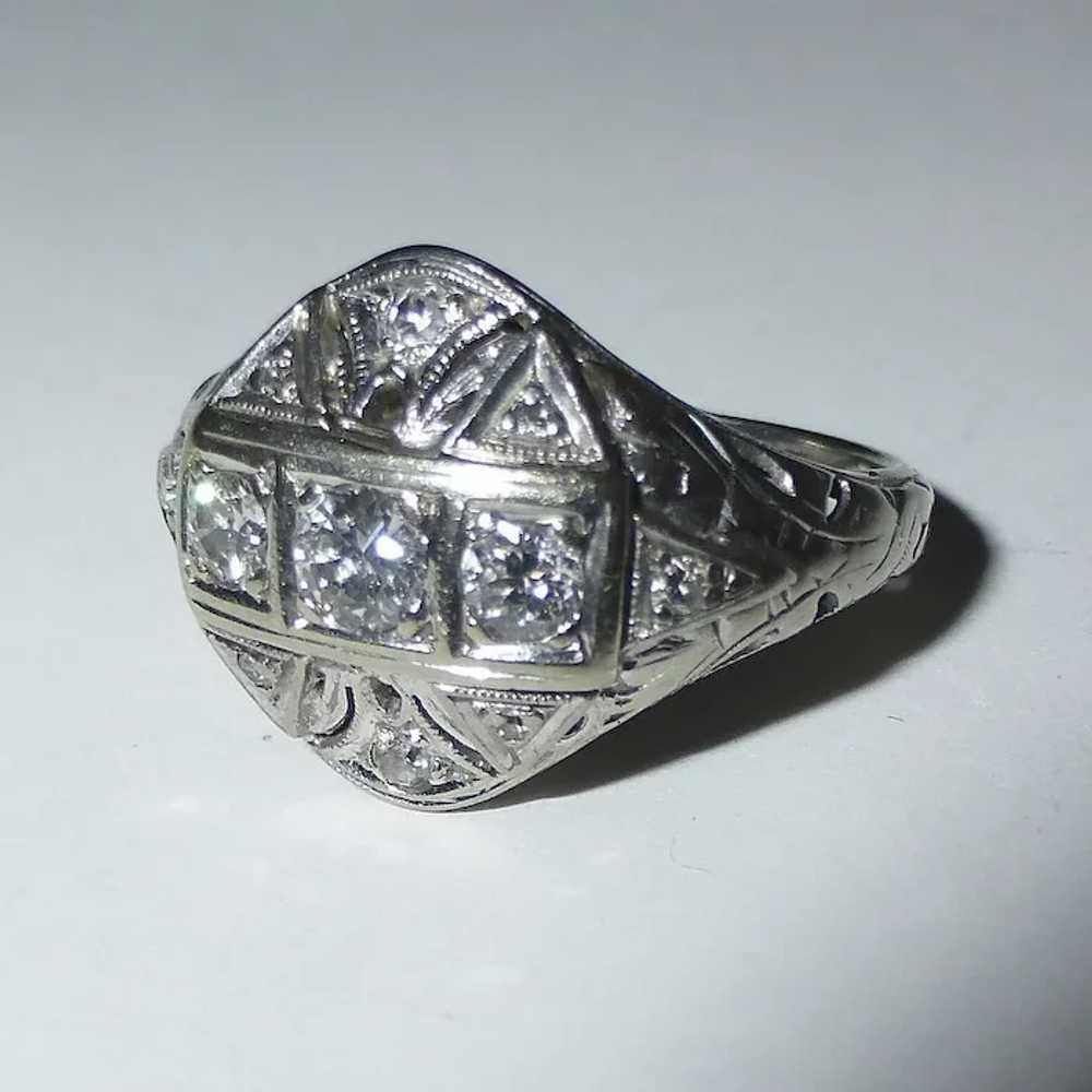 Art Deco 18k White Gold Diamond Ring - image 7
