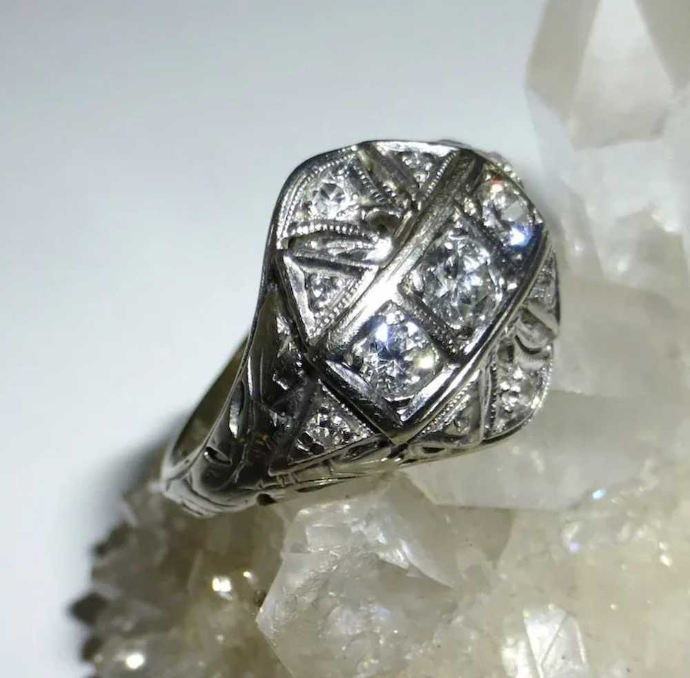 Art Deco 18k White Gold Diamond Ring - image 8