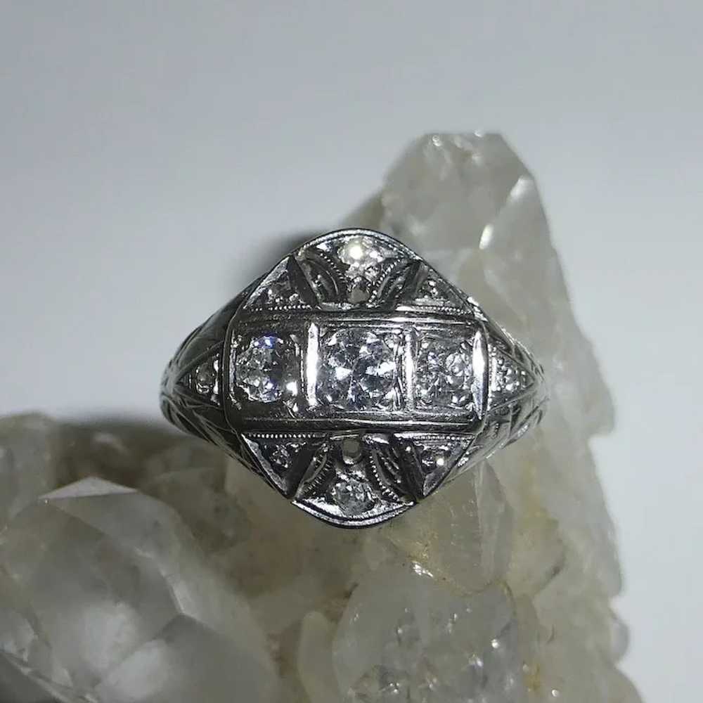 Art Deco 18k White Gold Diamond Ring - image 9