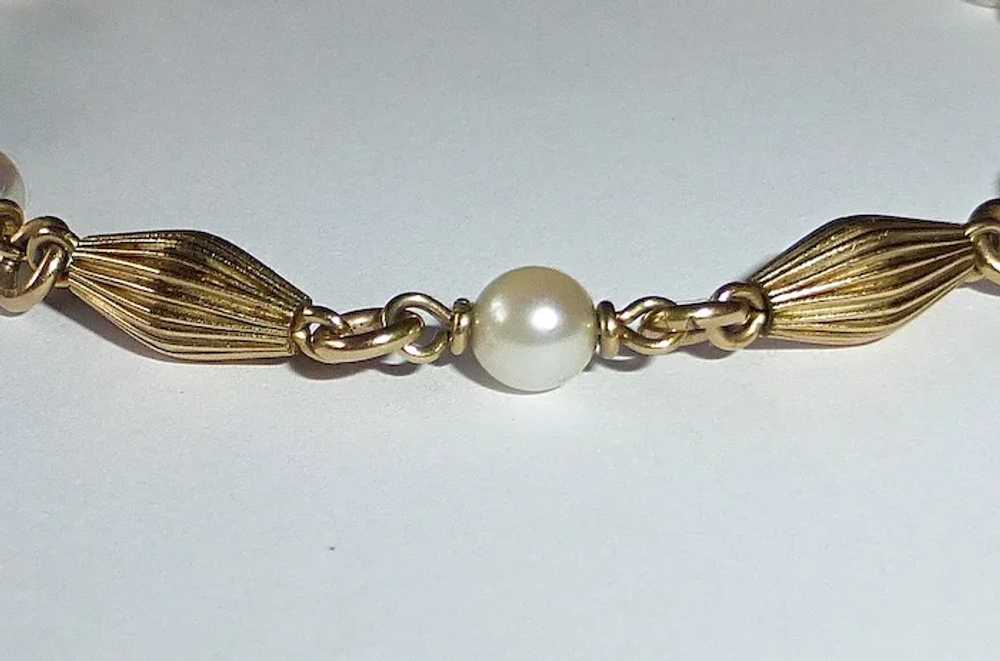 Gold Filled Fluted Bead & Cultured Pearl Bracelet - image 3