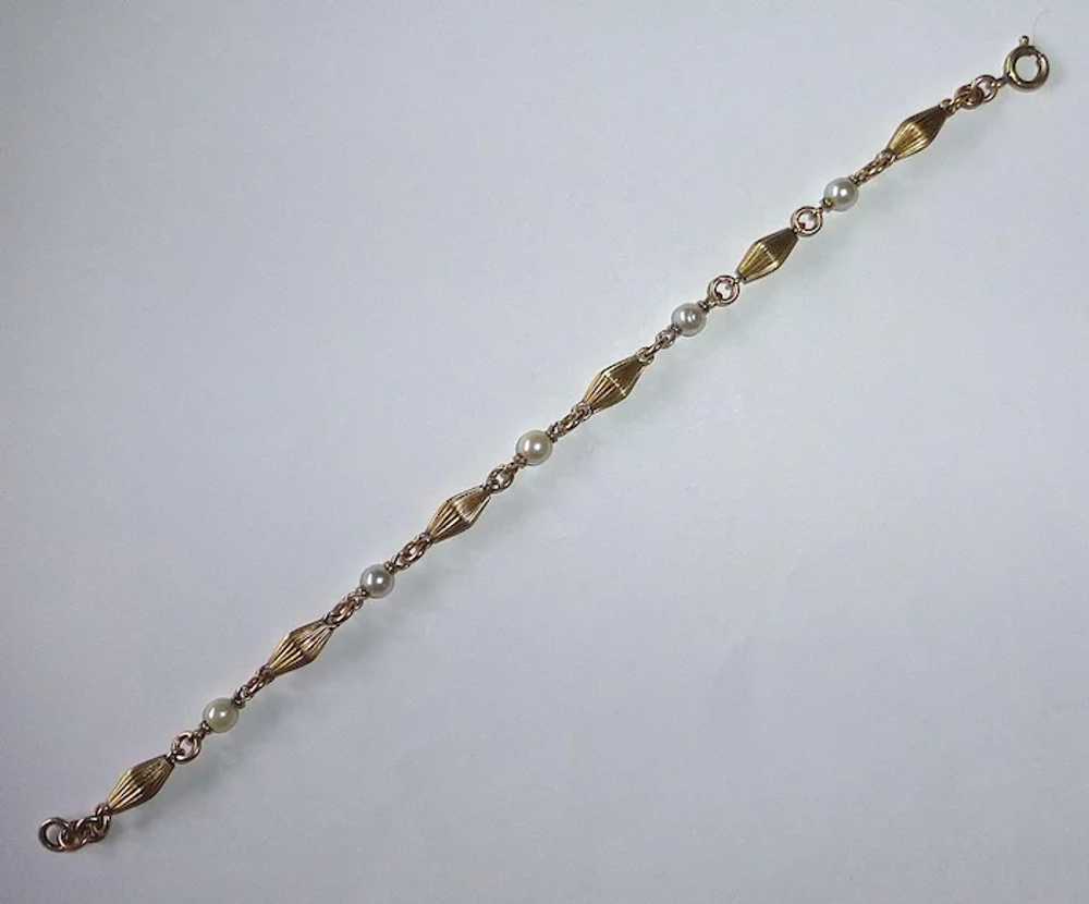 Gold Filled Fluted Bead & Cultured Pearl Bracelet - image 4