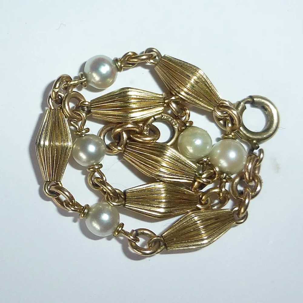 Gold Filled Fluted Bead & Cultured Pearl Bracelet - image 5