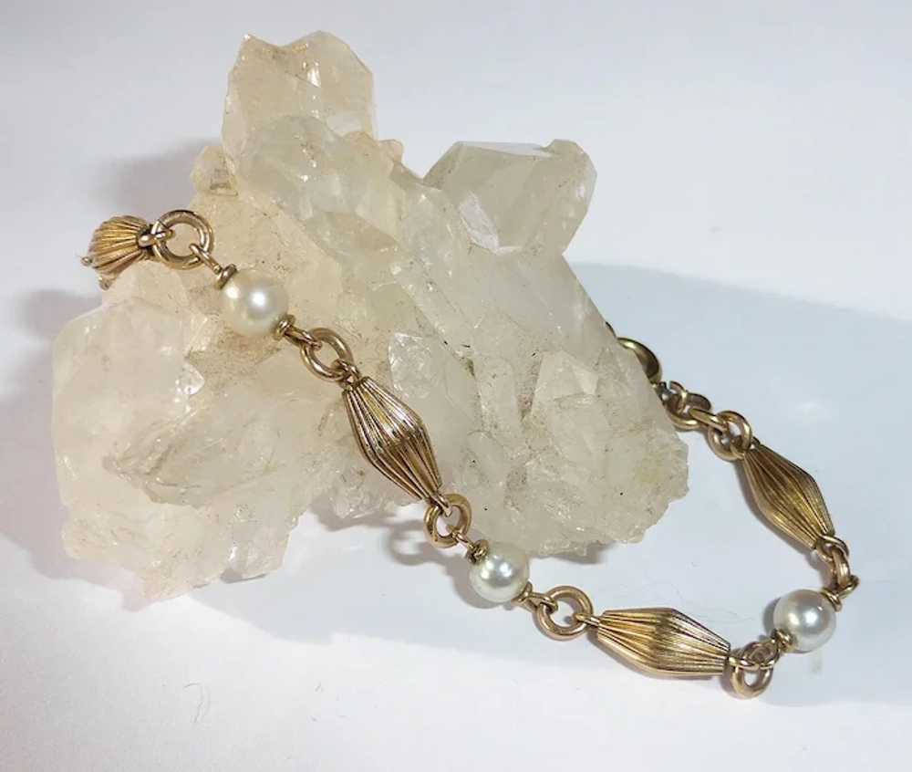 Gold Filled Fluted Bead & Cultured Pearl Bracelet - image 8