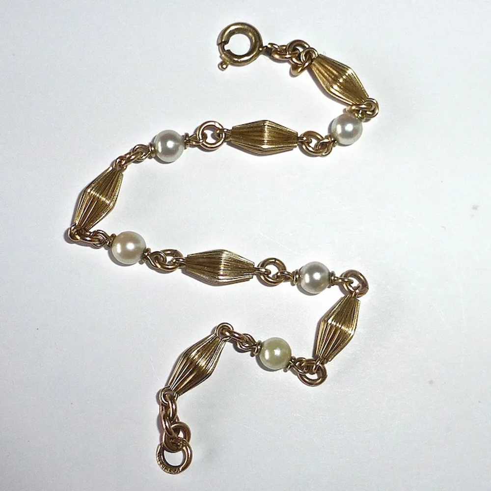 Gold Filled Fluted Bead & Cultured Pearl Bracelet - image 9