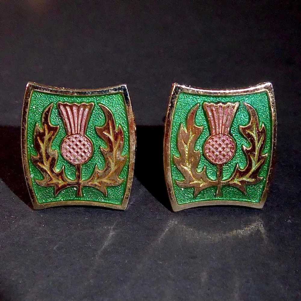 Irish Thistle Enamel Cufflink & Tie Bar Set by St… - image 5