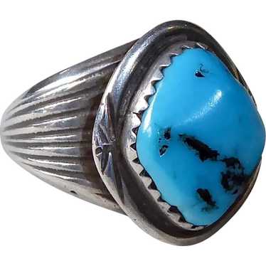 Native American Sterling & Turquoise Nugget Caboch