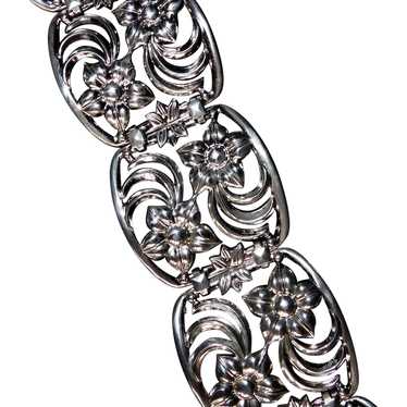 WRE Retro Sterling Wide Flower Link Bracelet - image 1