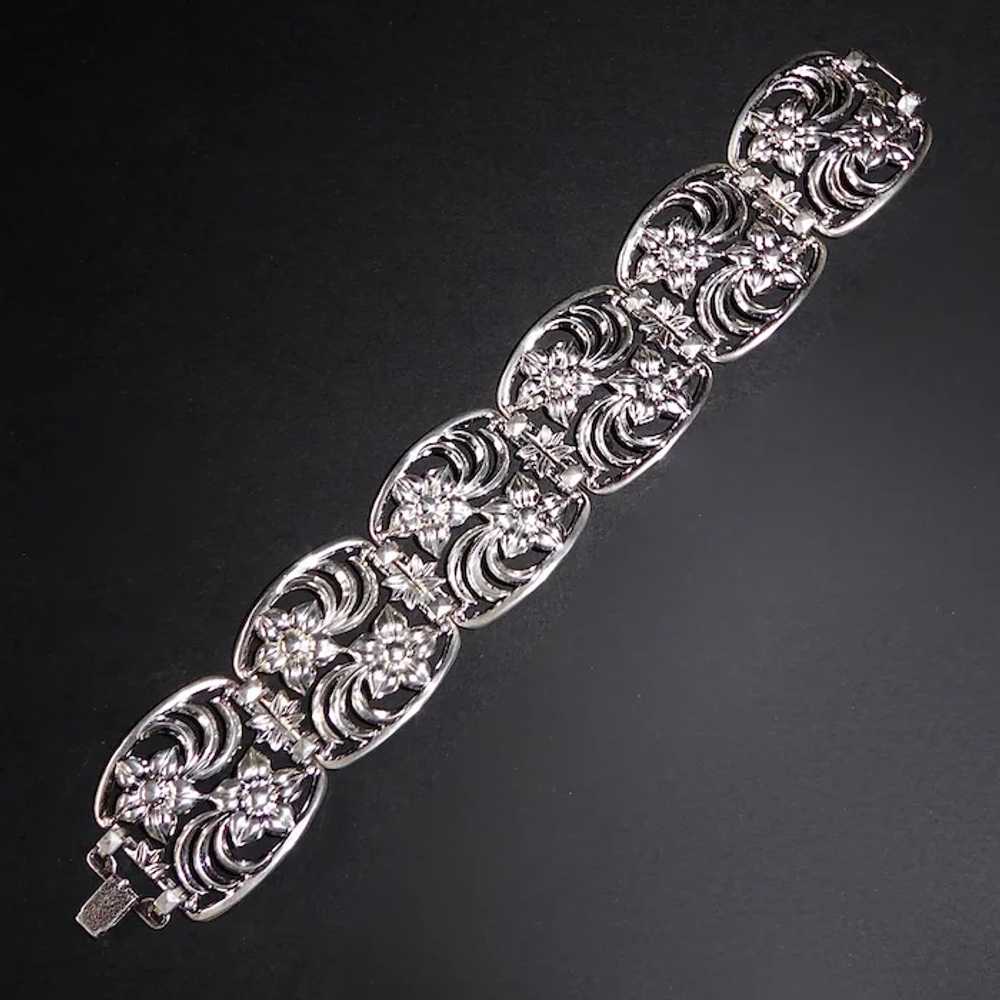 WRE Retro Sterling Wide Flower Link Bracelet - image 2