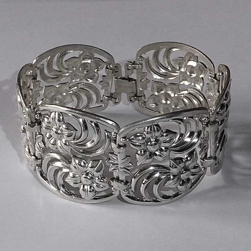 WRE Retro Sterling Wide Flower Link Bracelet - image 3