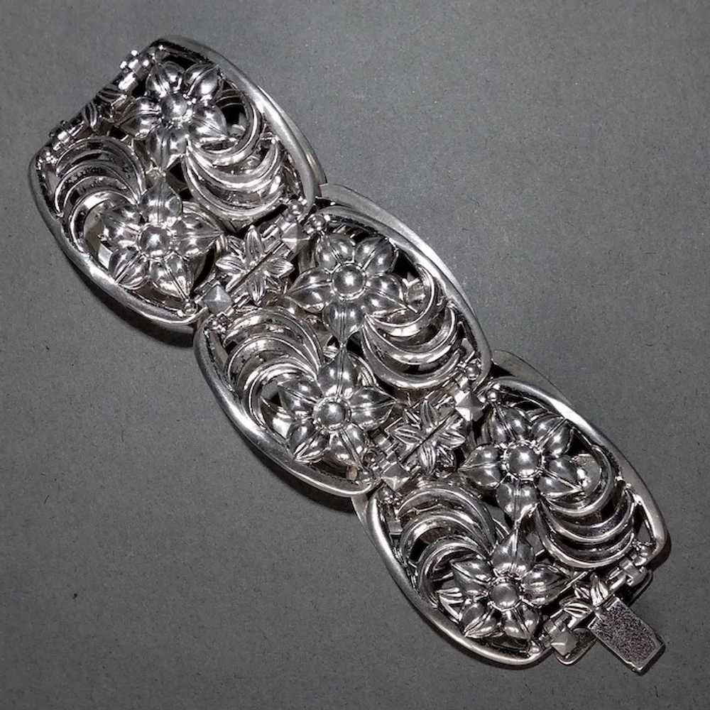 WRE Retro Sterling Wide Flower Link Bracelet - image 5