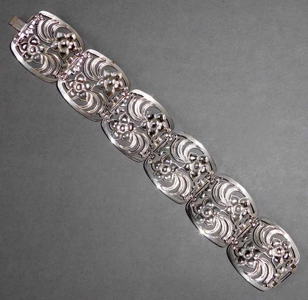 WRE Retro Sterling Wide Flower Link Bracelet - image 6