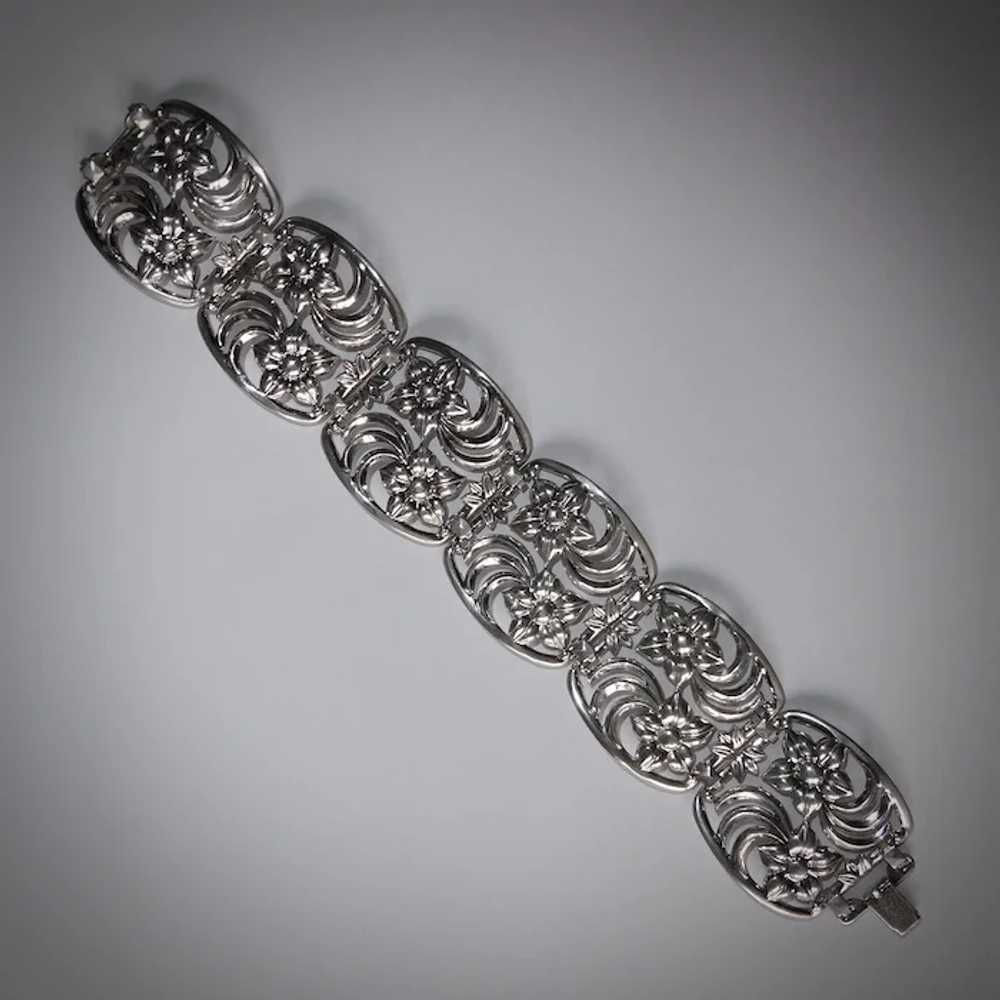 WRE Retro Sterling Wide Flower Link Bracelet - image 9