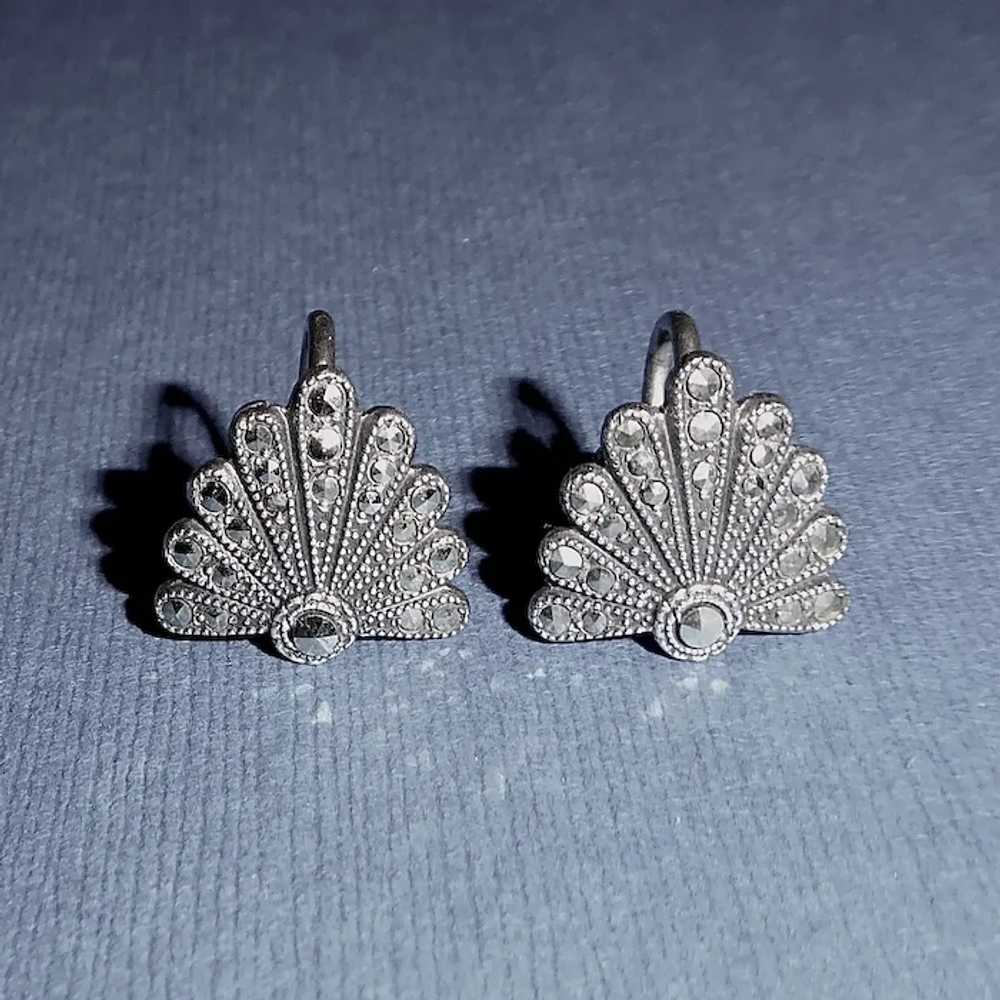 Art Deco Sterling & Marcasite Shield Earrings - image 10