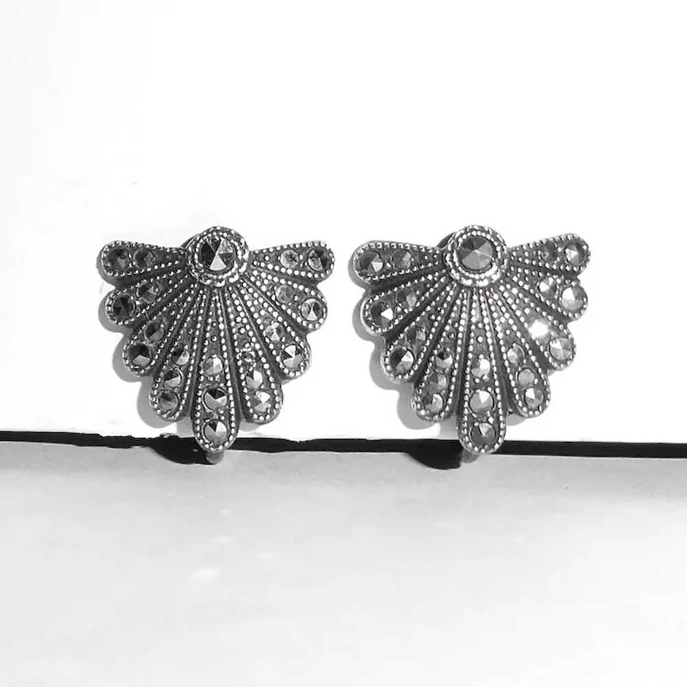 Art Deco Sterling & Marcasite Shield Earrings - image 11