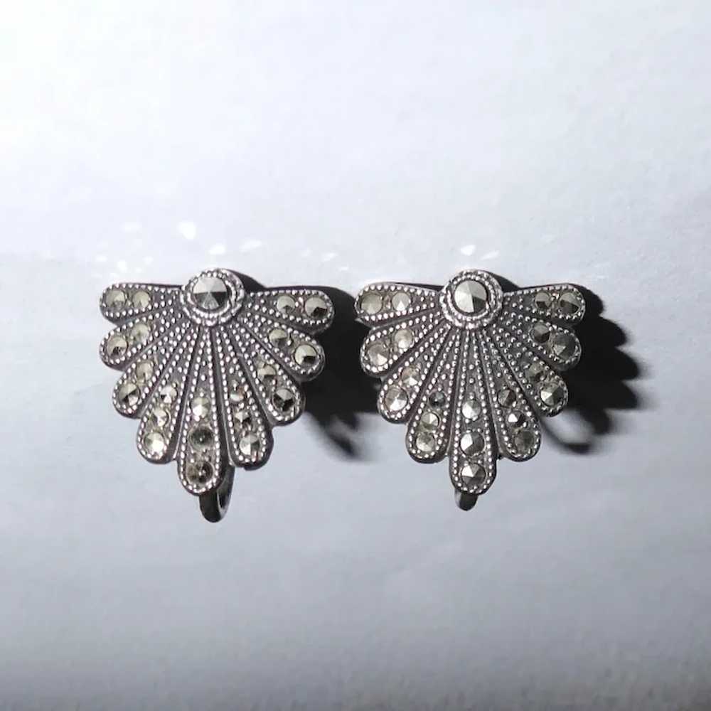 Art Deco Sterling & Marcasite Shield Earrings - image 4