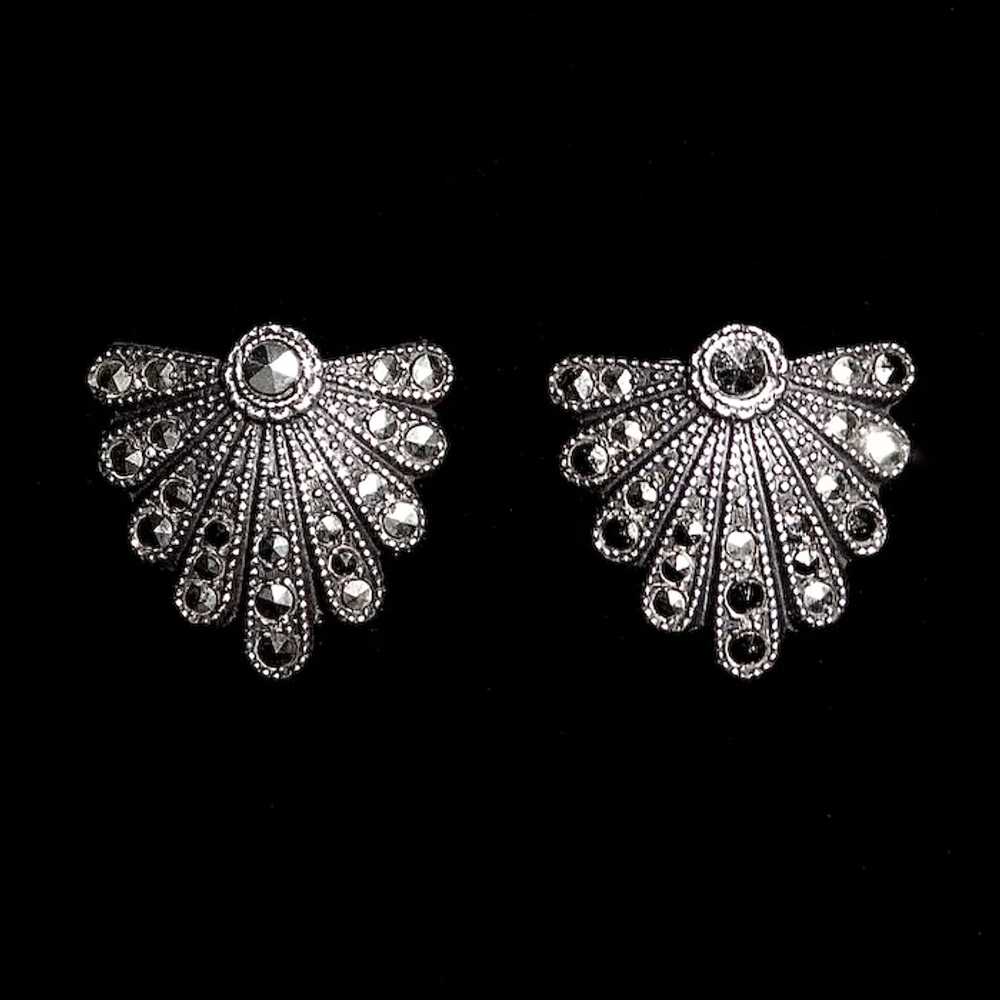 Art Deco Sterling & Marcasite Shield Earrings - image 9