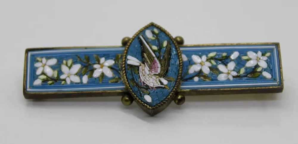 Micro Mosaic Birds and Flowers Gilded Brooch - image 2