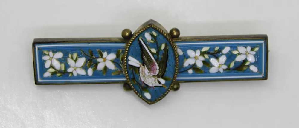 Micro Mosaic Birds and Flowers Gilded Brooch - image 3