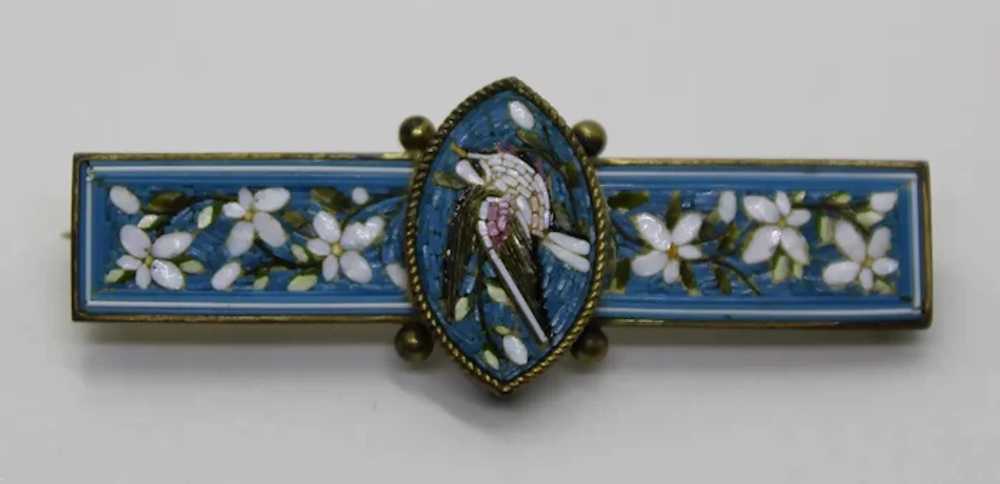Micro Mosaic Birds and Flowers Gilded Brooch - image 4