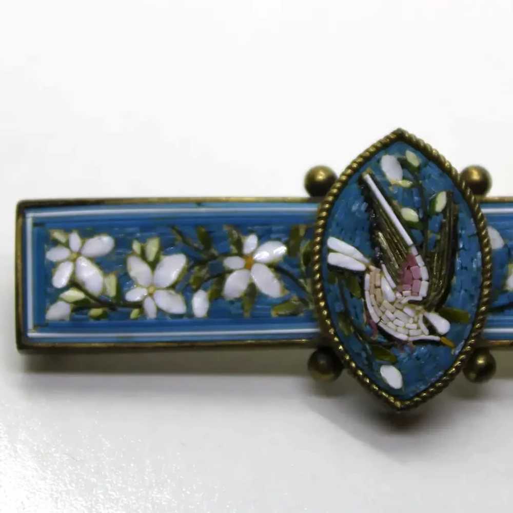 Micro Mosaic Birds and Flowers Gilded Brooch - image 6