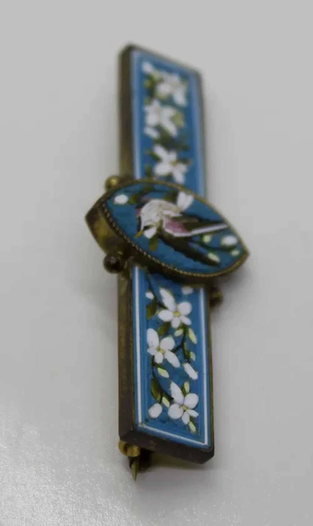 Micro Mosaic Birds and Flowers Gilded Brooch - image 7