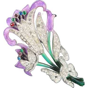 vintage brooch Flowers with plastic rhinestone circa 1940