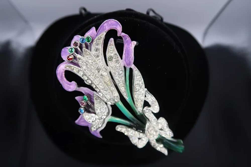 Gorgeous 1940s Rhinestone Enamel Pot-metal Orchid… - image 4