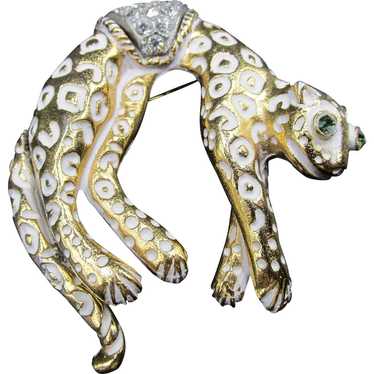 Florenza Crouching Jaguar Enamel and Rhinestone Br