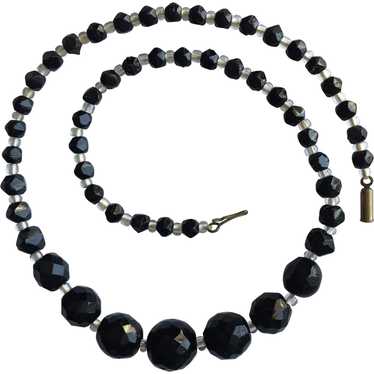 Authentic Art Deco Black Jet Glass Bead Necklace … - image 1