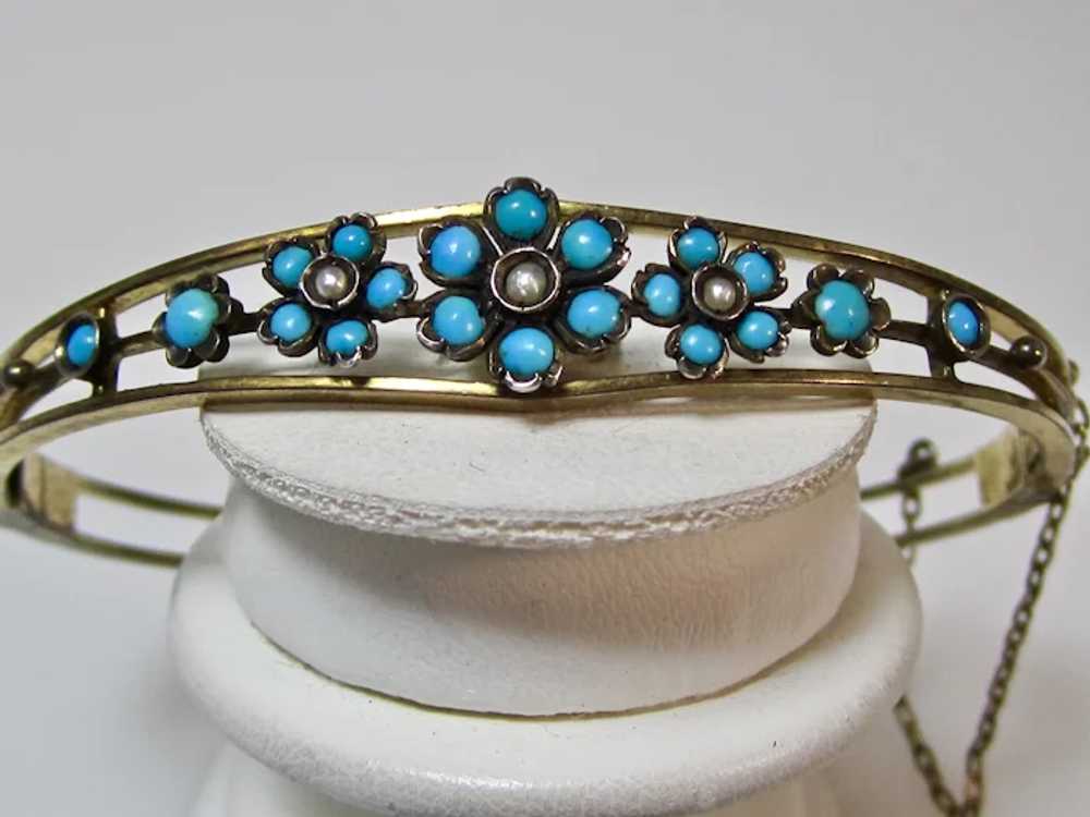 Antique Edwardian Turquoise Seed Pearl Floral Ban… - image 3