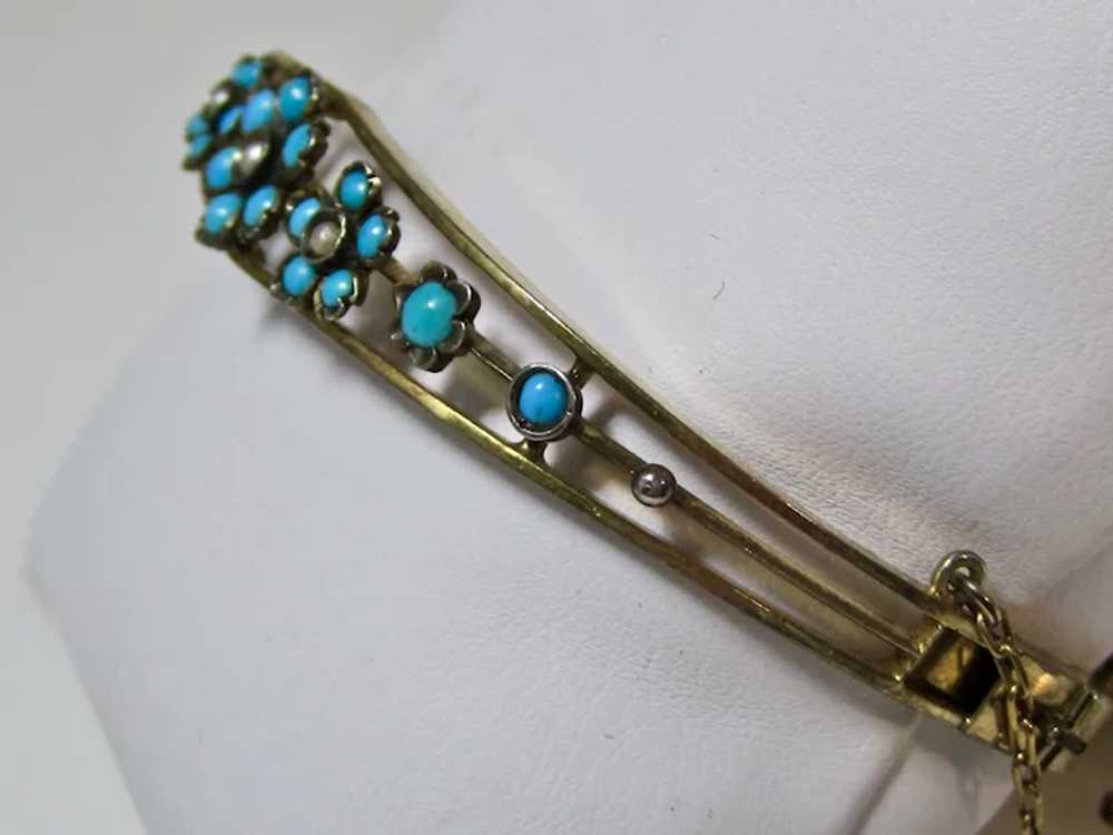 Antique Edwardian Turquoise Seed Pearl Floral Ban… - image 4