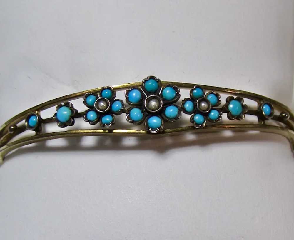 Antique Edwardian Turquoise Seed Pearl Floral Ban… - image 5