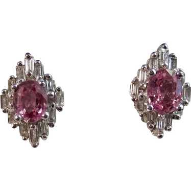 Vintage Estate Pink Sapphire Diamond Earrings 14K
