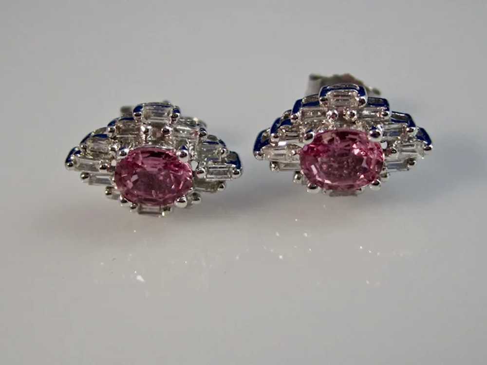 Vintage Estate Pink Sapphire Diamond Earrings 14K - image 2