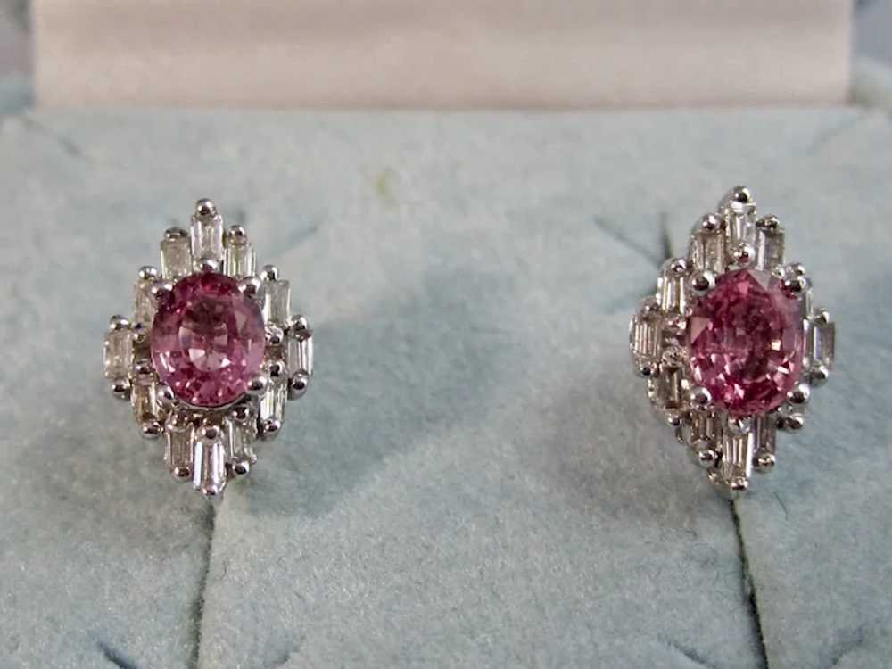 Vintage Estate Pink Sapphire Diamond Earrings 14K - image 3