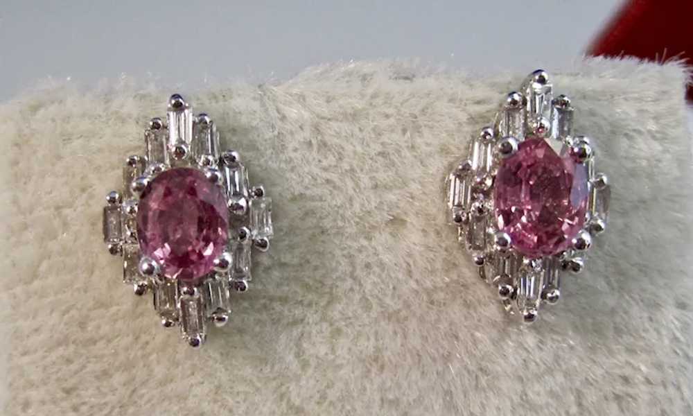 Vintage Estate Pink Sapphire Diamond Earrings 14K - image 4