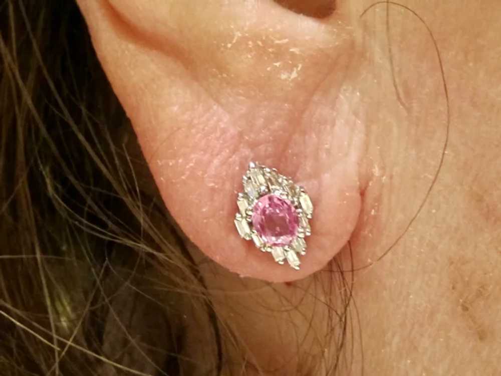 Vintage Estate Pink Sapphire Diamond Earrings 14K - image 7