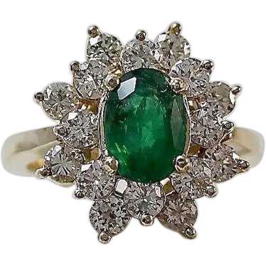 Estate Natural Emerald & Diamond Ring 14K - image 1